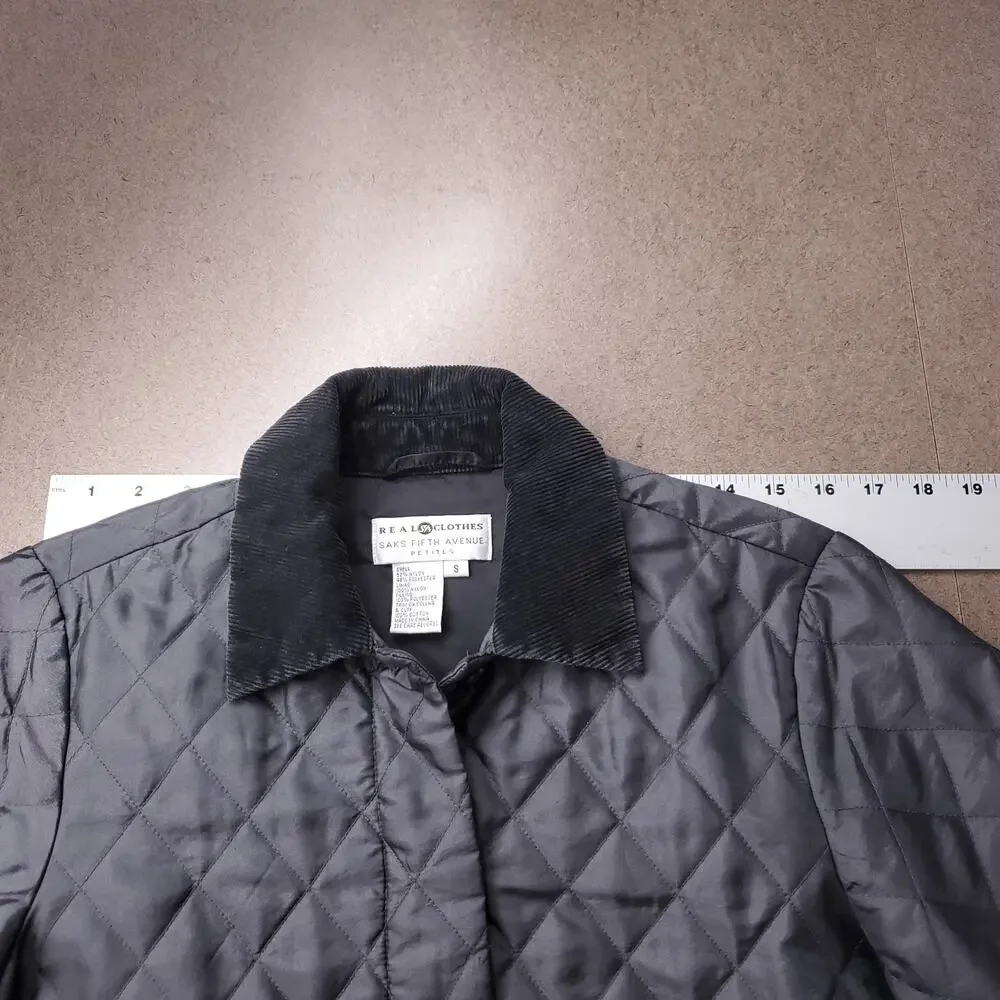 Real Clothes Saks Fifth Ave Petites Jacket Womens S Gray Quilted Collared Preppy